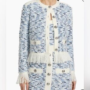 Milly blue and white textured fringe cardigan jacket in large
